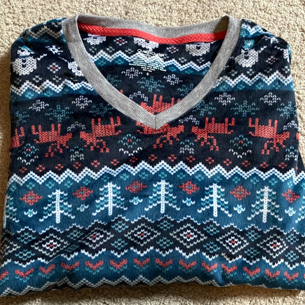 Cuddl Duds Womens S Teal Light Red Holiday Festive Plush Top snowmen reindeer